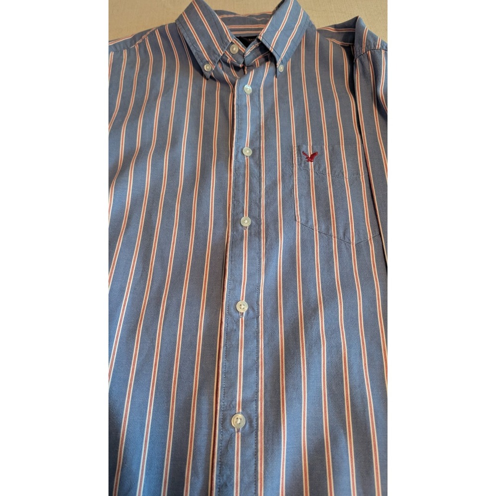 AMERICAN EAGLE MEN'S SIZE L BLUE STRIPED LONG SLEEVE BUTTON Down SHIRT